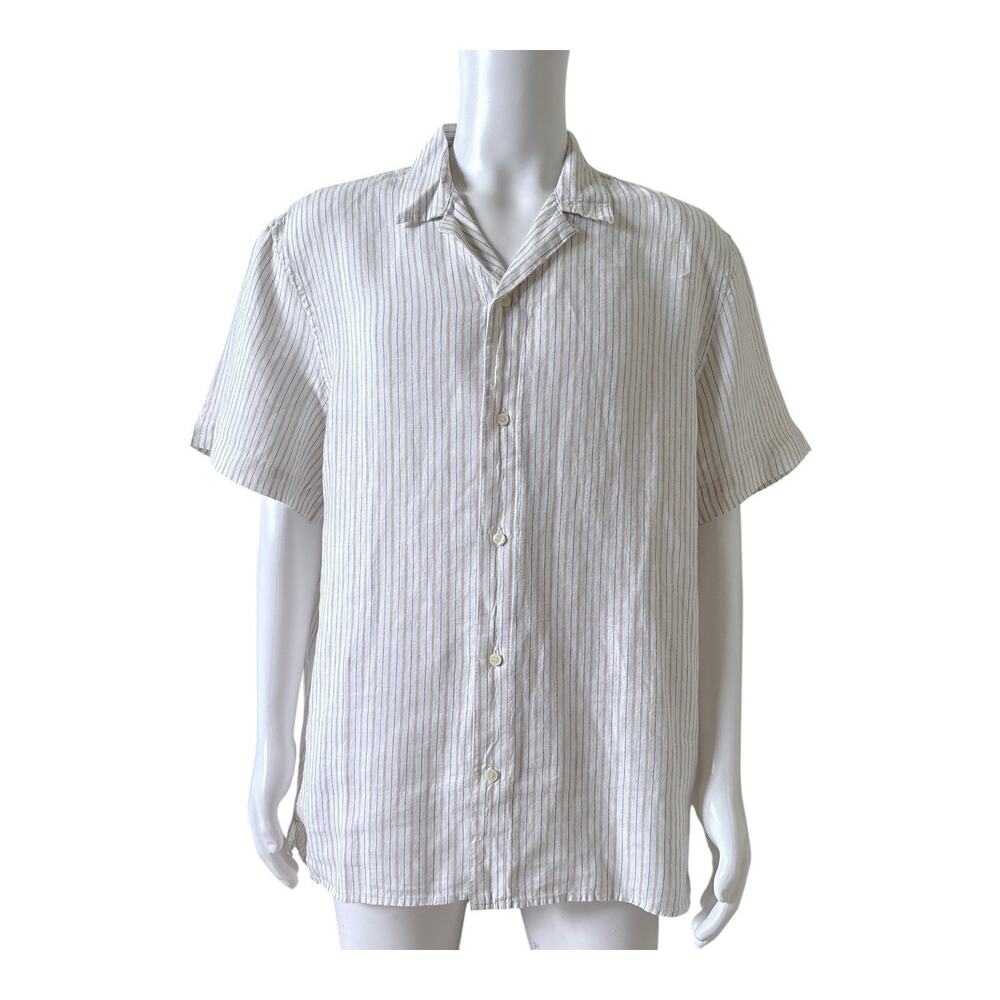 Banana Republic Linen Shirt Mens XL Relaxed Fit Striped Short Sleeve Button Up